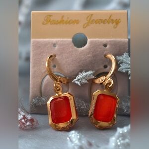 Fashion Jewelry Gold and Red Earrings